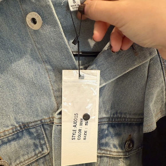 Vici Blue and Black Distressed Jean Jacket - Picture 2 of 3